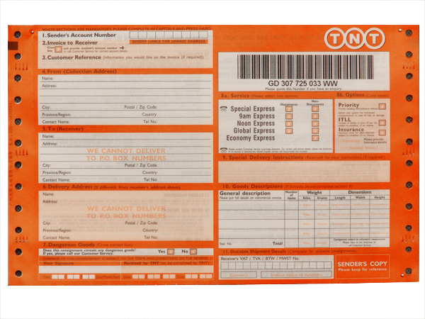 TNT air waybill